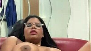 Hot latina curvy bisexual amateur with glasses reaches orgasm using favorite toys