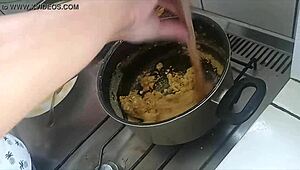 Amateur teen sucking mature cock in blowjob scene