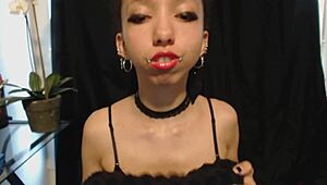 applying hot pink lipstick with drooling effect