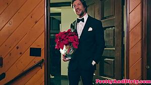 Tricked actress railed hard in close-up until sprayed with cum.