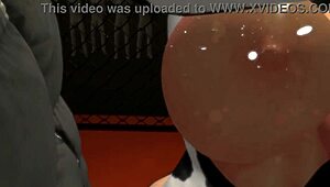 anime cow girl gets pounded hard against the cage