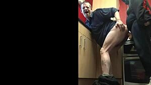 Bisexual Gay Male Takes Huge Anal Toy Insertion in Garage from Behind