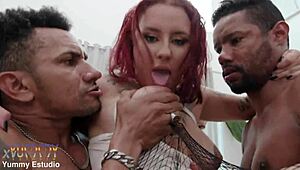 Young Brasilian Slut Jane Moscovis Takes Intense Double Vaginal! Even on Her Period with Four Big Cocks!