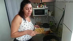 Amateur teen sucking mature cock in blowjob scene