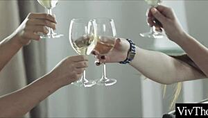 Elegant Wine Gathering With Girls Turns Into Brunette Lesbian Ass Licking And Petite Sex.