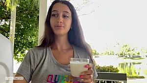 He cums on my face in the backyard garden during public voyeur cumshot