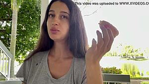 He cums on my face in the backyard garden during public voyeur cumshot