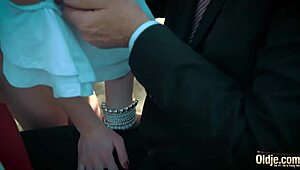 Young blonde moaning fucking an old man she swallows his cumshot