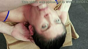 throatpie action using wife's mouth for quick satisfaction.