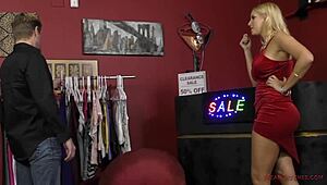 Hot Blonde Vanessa Cage Dominates Customer in Store!