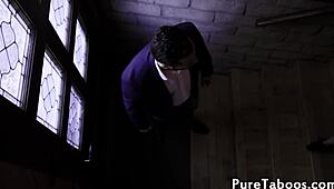 Tattooed young babe masturbates as she's fucked in taboo erotic scene