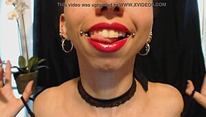 applying hot pink lipstick with drooling effect