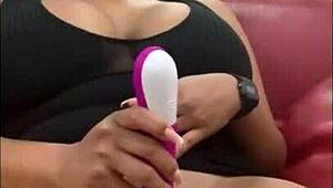 Hot latina curvy bisexual amateur with glasses reaches orgasm using favorite toys