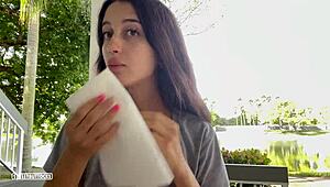 He cums on my face in the backyard garden during public voyeur cumshot