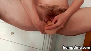 Hairy Mature SLAMS Two Toys in Pussy and SQUIRTS Everywhere in Homemade Clip