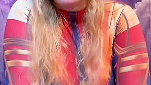 Captain Marvel bounces on a huge ebony dildo in cowgirl position 😈