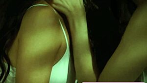 sexy horny lesbian brunettes eliza ibarra and hime marie kissing tenderly and rubbing their pussies in bed 😘