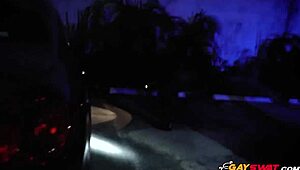 Two Gay Cops Suck and Ride Big Black Cock Outdoors!