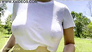 Hot MILF Runs in Wet Crop Top for Public Exhibitionist Dare