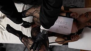 Orgasm screams echo in office with dildo fingering