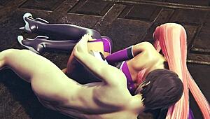 Makai kishi from taimanin asagi 3 fuck her tight little 18+ pussy in spooning pose hard to make her orgasm on a floor - 3d sfm animation