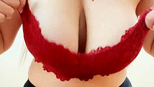 Crimson Top Shows Off Big Breasts in Public Tease