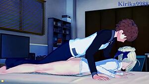 Saber and Rin Tohsaka engage in intense sex with Shirou Emiya in this Fate Stay Night hentai scene