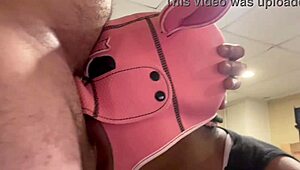 black pig in mask gets facefucked drooling throat juice salivating degrading