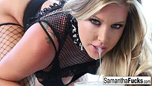 samantha takes milk bath with big tits and pussy masturbating