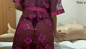 real asian housewife gives a relaxing lingam handjob massage with care