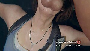jill valentine gives a messy deepthroat blowjob