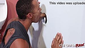 athletic aj sloan takes marco lorenzo's big black cock bareback in gloryhole