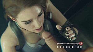 jill valentine gives a messy deepthroat blowjob