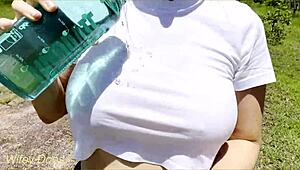 Hot MILF Runs in Wet Crop Top for Public Exhibitionist Dare