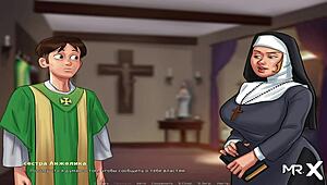 Summertime Saga Mature MILF Gives Husband Big Tits Pleasure in Hentai Scene