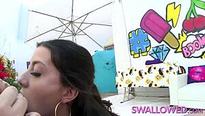 Natalie Brooks has a big cock and she sucks it deeply and eagerly