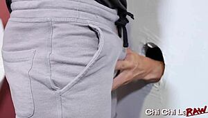 athletic aj sloan takes marco lorenzo's big black cock bareback in gloryhole