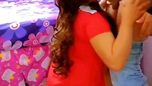 My wife in red dress catches me spying and we both fuck