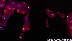 lezdomina strapon gags ho in threesome with choking 😏