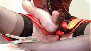 Selena's Shemale Masturbating In Corset