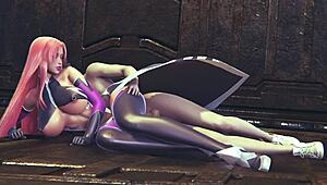 Makai kishi from taimanin asagi 3 fuck her tight little 18+ pussy in spooning pose hard to make her orgasm on a floor - 3d sfm animation