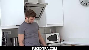 Blonde employee teases new boss with tight sexy shorts