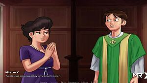 Summertime Saga Mature MILF Gives Husband Big Tits Pleasure in Hentai Scene