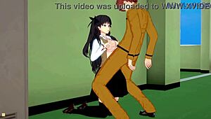 Saber and Rin Tohsaka engage in intense sex with Shirou Emiya in this Fate Stay Night hentai scene