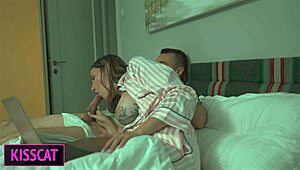 Step son tricks step mom into bed! Hand job turns to wild fucking!