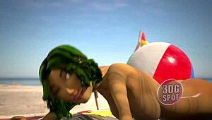 Oily Babe Gets Pussy Pounded At Beach In 3D Animation. Rimjob And Doggystyle Action With Monster Cock.