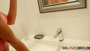 Petite Brunette Step Sis Bent Over In Doggystyle Quickie Fucking Brother's Cock While Brushing