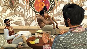 Feeling the intense pleasure as the Indian escort girl satisfies multiple guys in a hot orgy, cum splashing on her face.