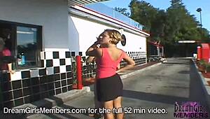 Two bffs flash fast food employees and one flashes back