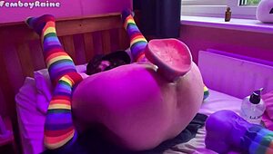 Femboy raine takes huge dildos